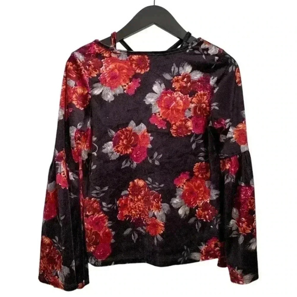 Current Project Women's Shirt Size Small Velvet Floral Top Flare Sleeves - Picture 6 of 7